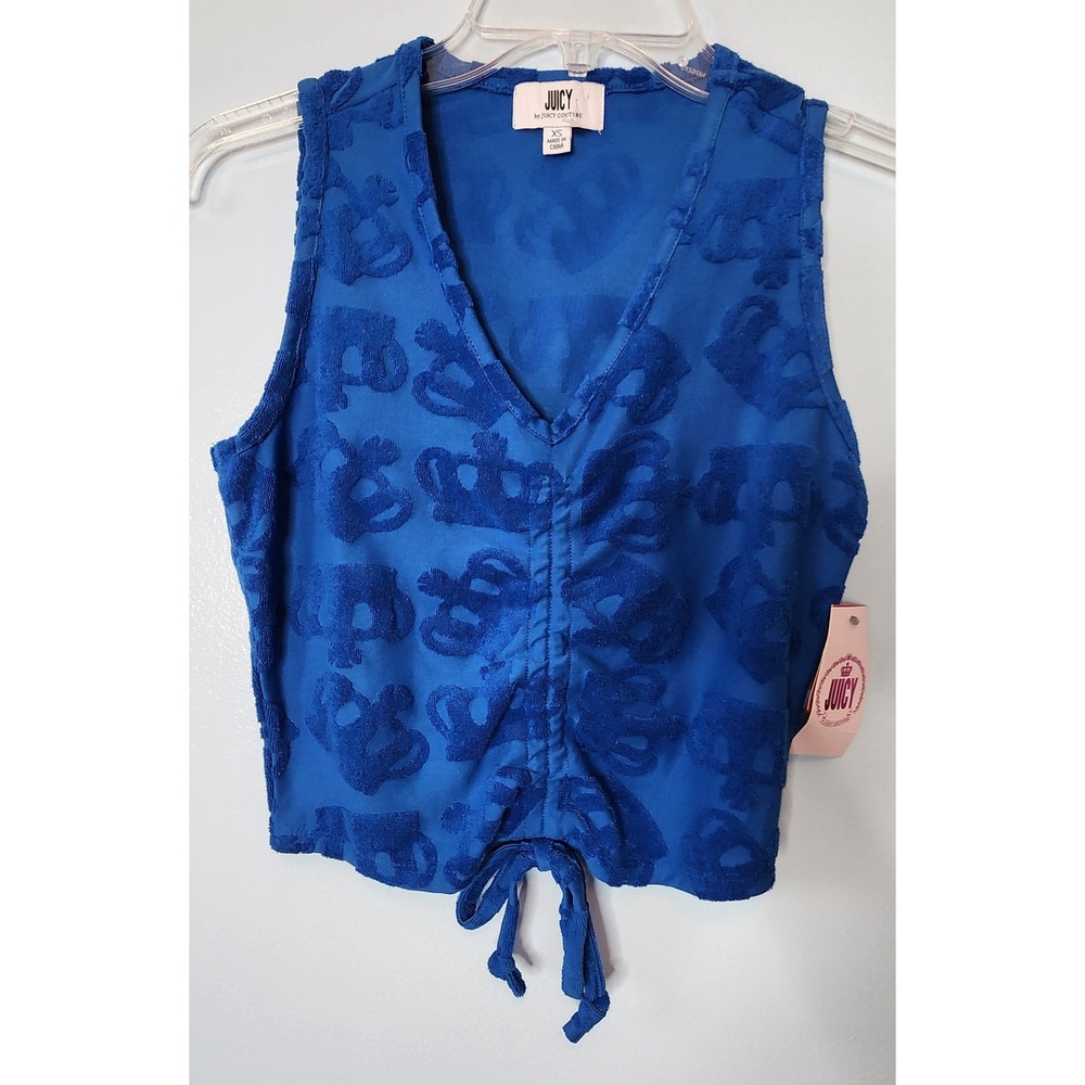 Juicy by Juicy Couture Sleeveless Top Womens XS Blue Splash NWT Crown Logo